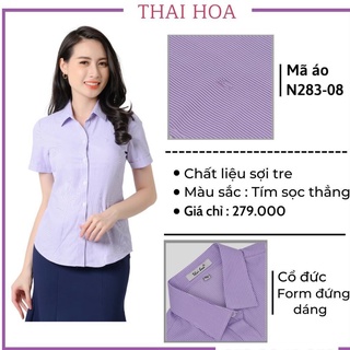 Áo sơ mi Thái Hòa vải sợi tre thoáng mát sọc thẳng tím 283