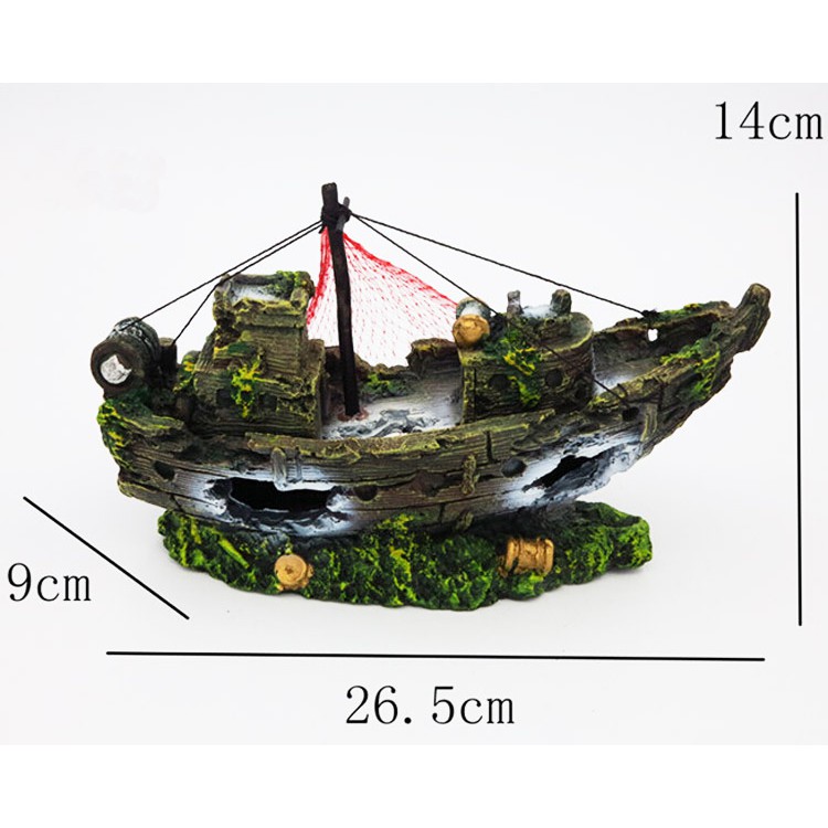 Mô hình tàu (thuyền) đắm gỉ sét trang trí bể cá thủy sinh