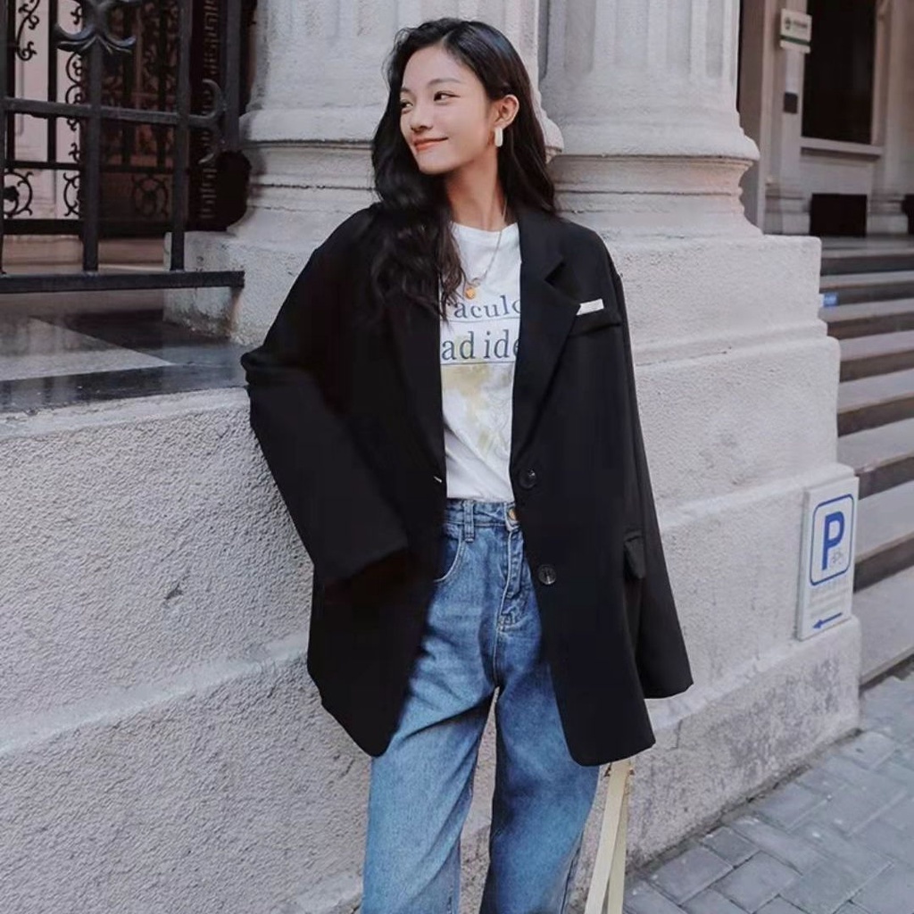 Áo Khoác Blazer Dáng Rộng Phong Cách Hàn Quốc Thời Trang Xuân Thu 2023 Kiểu Mới Cho Nữ