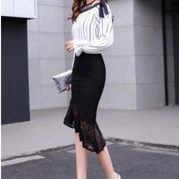 CHÂN VÁY ĐUÔI CÁ PHỦ TOÀN REN dáng ôm body bút chì dài 60cm