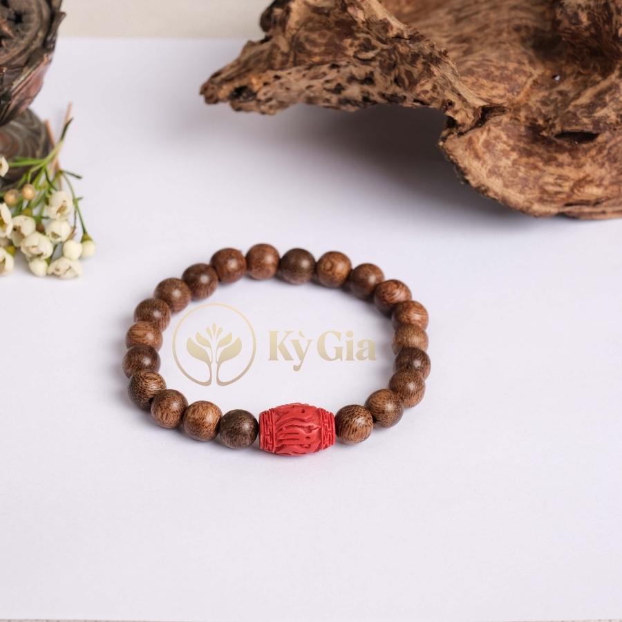 Vòng Tay Trầm Hương Kỳ Gia Phối Lu Thống Chu Sa Cao Cấp 8 li-21 hạt