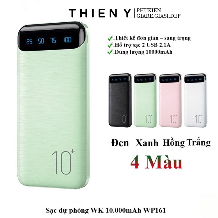 Sạc dự phòng - Pin dự phòng chính hãng WK Siêu xịn xò tích hợp màn hình Led Dung Lượng 10000MAH WK-16 [Bảo Hành 12 Tháng