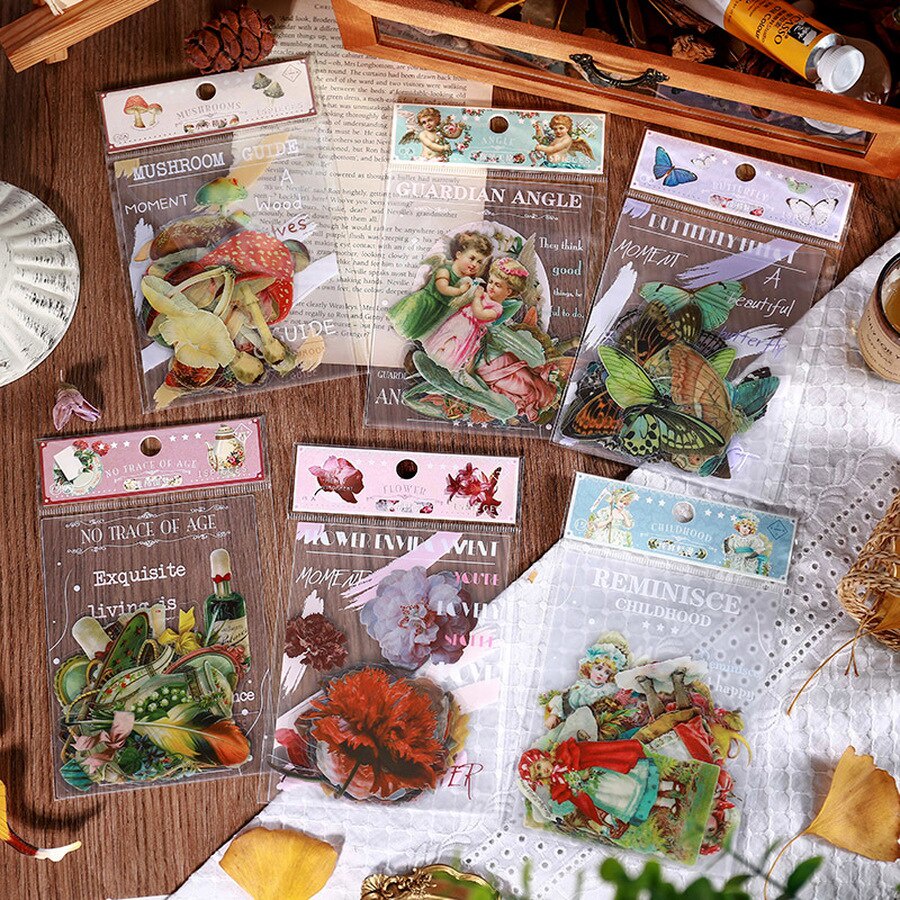 Enjoymore 🕯 Miếng Dán PET Lớn Vintage, 15 Miếng + 1 Tấm PVC Cứng  Sticker Cổ Điển Aesthetic Hình Dán