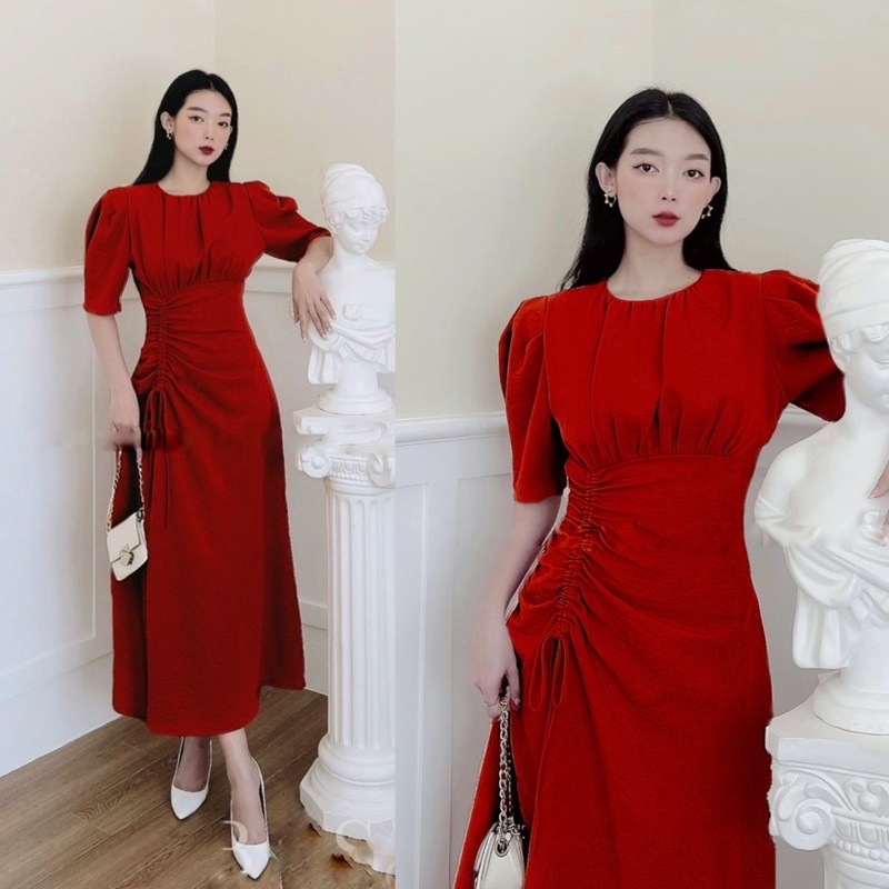 Đầm maxi cổ tròn rút eo siêu phẩm