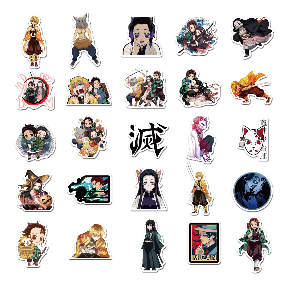 Bộ 50 Miếng Dán Pvc Chống Nước In Hình Demon Slayer Kimetsu No Yaiba Trang Trí Ván Trượt/Guitar/Xe Máy/Xe Mô Tô Cho Bé Trai Vsco