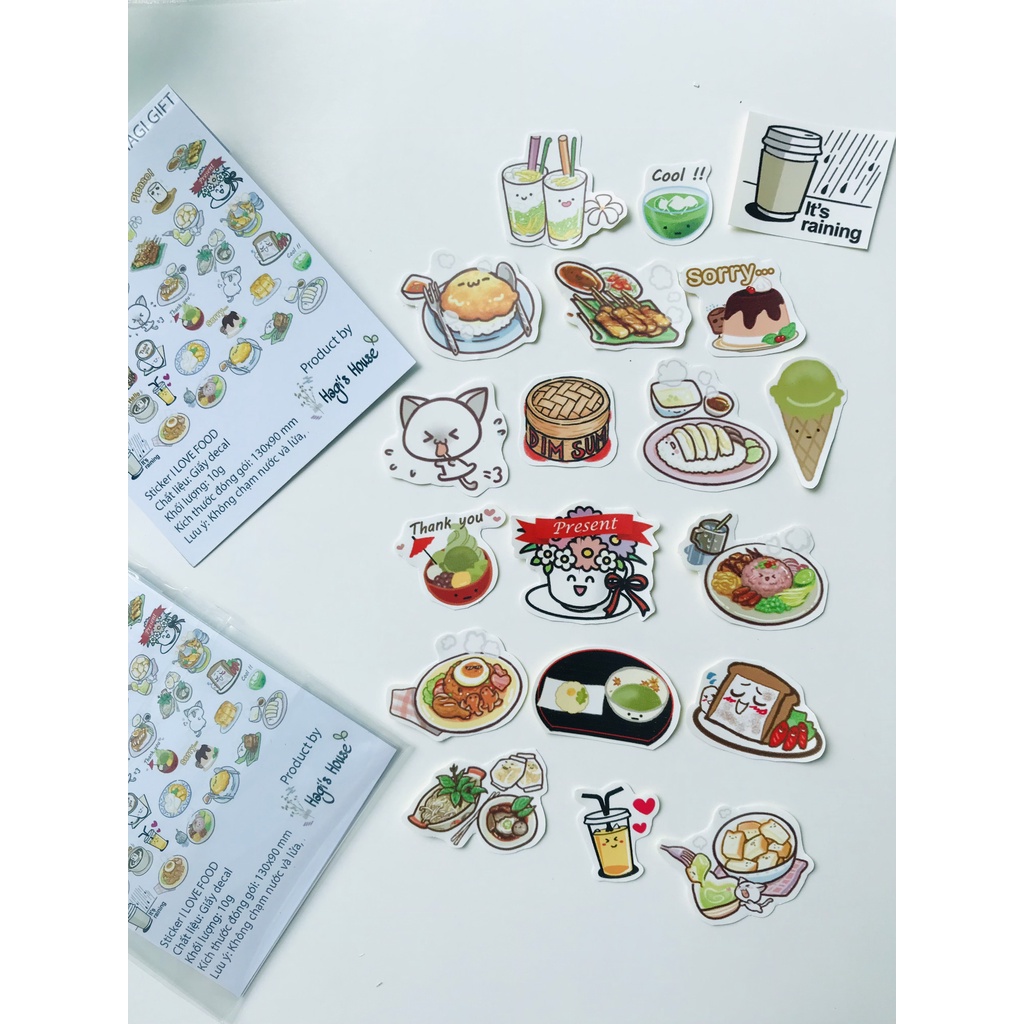 Sticker dán thức ăn, bánh kẹo, dễ thương, nhãn dán đồ nướng vui nhộn
