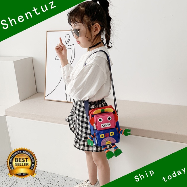 Túi Đeo Chéo Vải Canvas Có Khóa Kéo Họa Tiết Hoạt Hình Robot Thời Trang Cho Bé Trai Và Gái