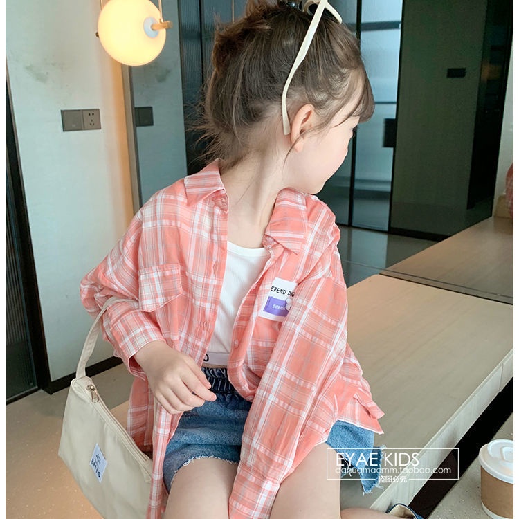 Áo Sơ Mi Caro Tay Dài Phong Cách Hàn Quốc Thời Trang Mùa Hè Kiểu Mới 2022 Cho Bé Gái