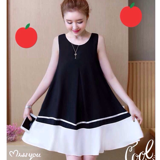 Đầm suông đen phối trắng