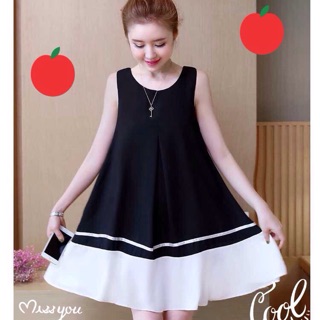 Đầm suông đen phối trắng
