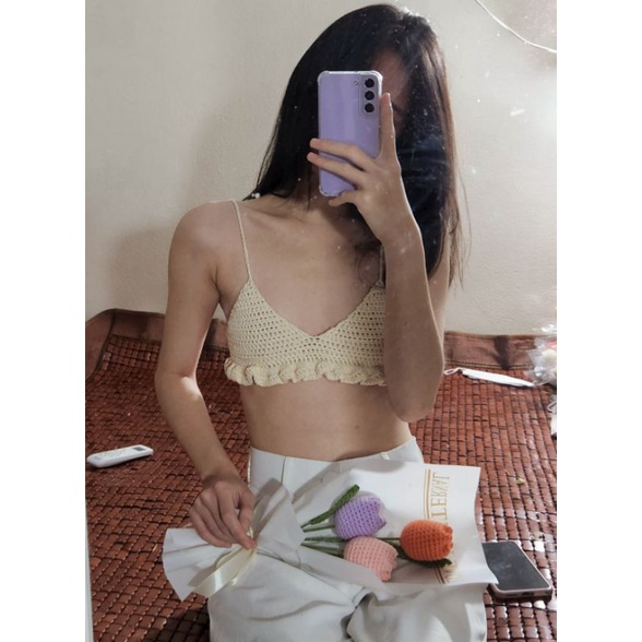Bae Bralette Crochet Croptop handmade áo đi bikini len móc đi biển hình thật
