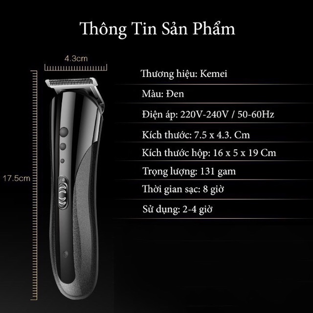 Tông đơ kiêm máy cạo râu, tỉa lông mũi 3 trong 1 Kemei KM-1407 tặng kèm bộ kéo cắt tỉa tóc (BẢO HÀNH 6 THÁNG)