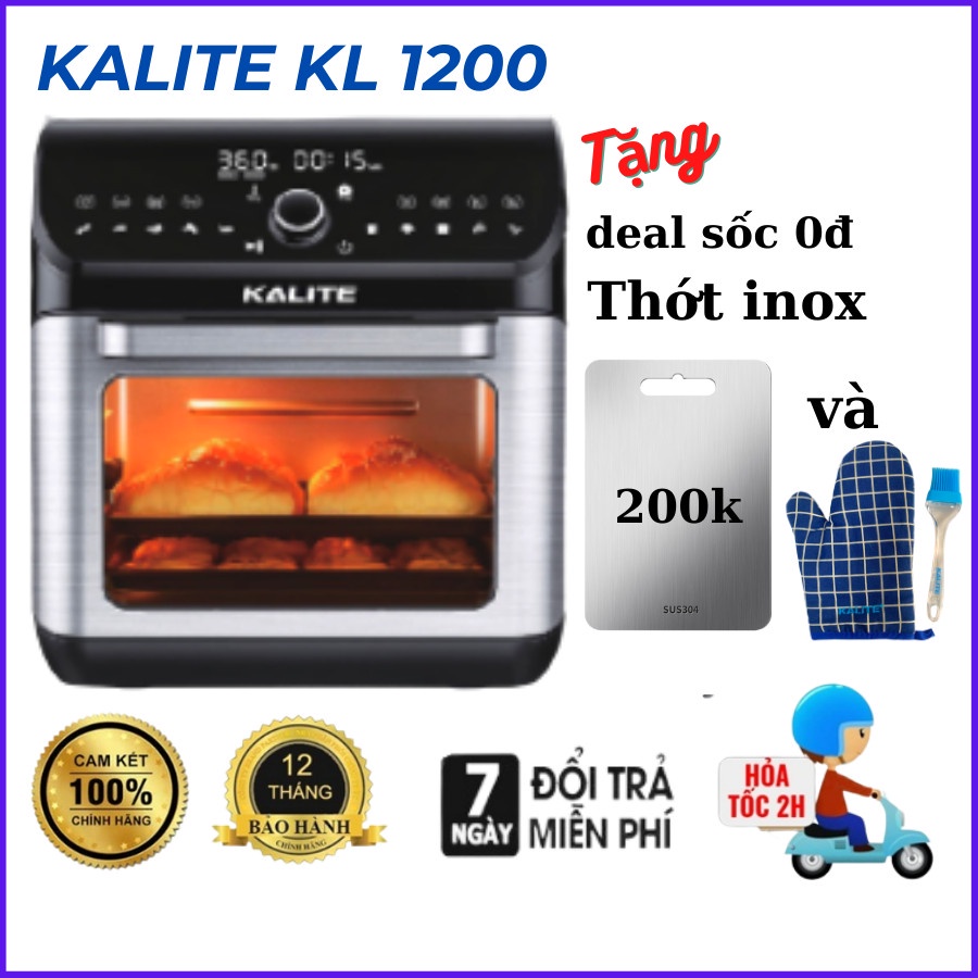 Nồi chiên không dầu kalite KL1200 (nồi chiên kalite Q12 bản mới), bếp chiên không dầu 12L, Chính hãng kalite + Quà tặng