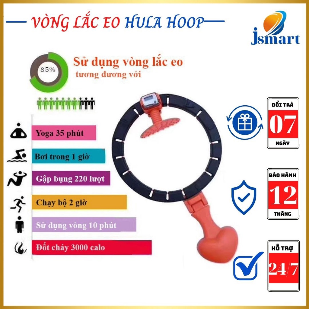 Vòng lắc giảm eo mỡ bụng thông minh hula,dụng cụ tập cơ bụng gym thể dục tại nhà đa năng - tặng kèm móc treo tường.