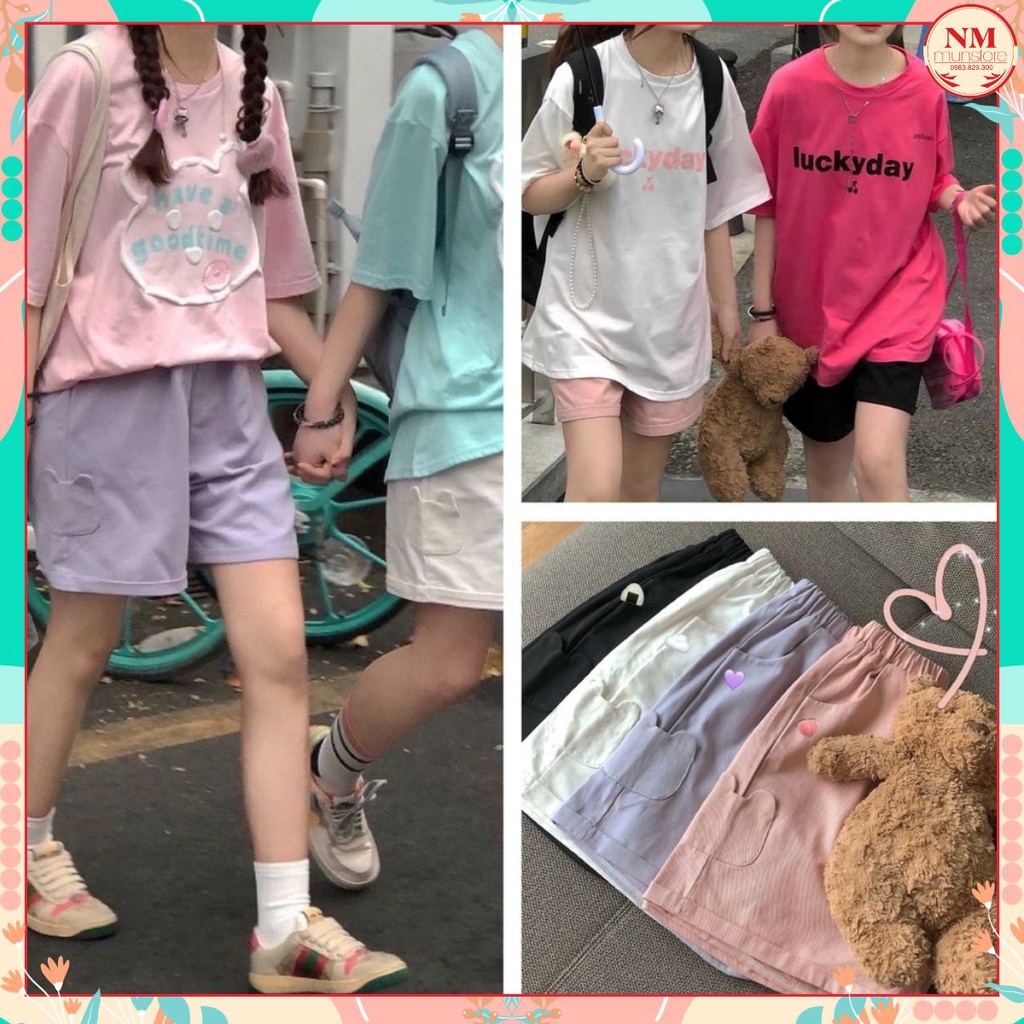 [GIÁ RẺ VÔ ĐỊCH ]Quần Shorts kaki túi thỏ hình gấu KUTE full 4 màu, chất kaki dầy đẹp, cạp chun, túi sâu đựng đồ