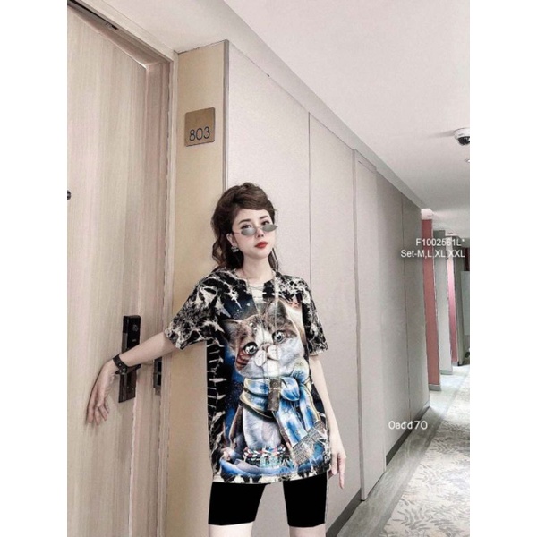 Set bộ áo thun phối quần ngố đen 1002