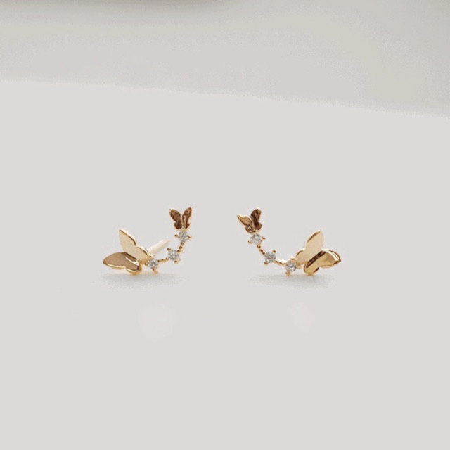 Khuyên tai bạc 925 SUMMERY bướm vòng cung bông tai S925 mạ vàng