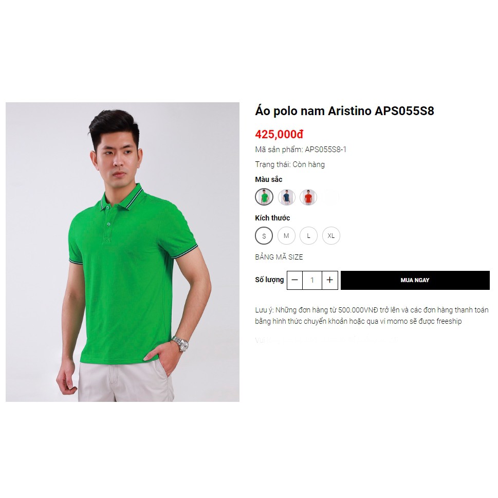 (Sale 55%) Áo polo nam Aristino APS055S8, tag 425K