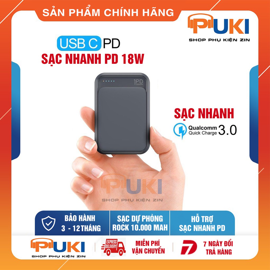 Sạc Dự Phòng ROCK Mini 10.000 mAh Hỗ Trợ Sạc Nhanh PD Và Quick Charge 3.0