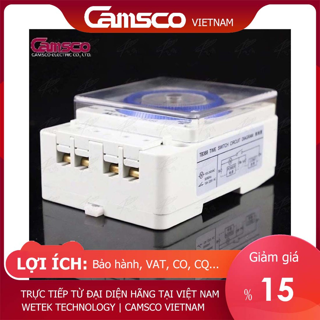 Camsco TB35N (TB35-N)Rẻ nhất Rơ le công tắc hẹn giờ timer 24h 7 ngày loại cơ, 16A, bảo hành 12T