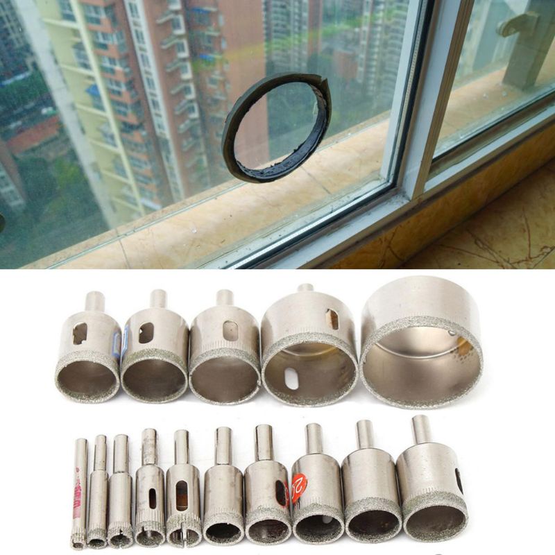Bộ 15 Mũi Khoan Lỗ Kim Cương 6-50mm Cho Vật Liệu Gốm / Kính / Gạch Men / Đá Hoa Cương