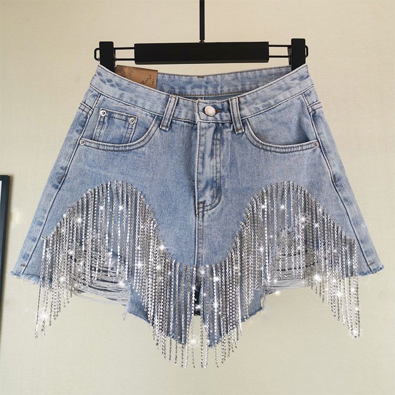 Quần Short Jean Lưng Cao Dáng Ôm Đính Hạt Phong Cách Âu Mỹ Thời Trang Mùa Hè Mới Quyến Rũ Cho Nữ
