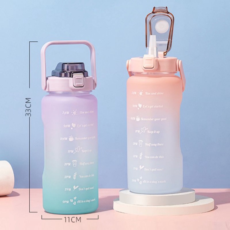 Bình Nước 2 Lít 🍀FREESHIP🍀Bình Màu Cầu Vồng Cute Cỡ 2000ml & 1800ml Có Ống Hút, Vạch Chia Nhắc Giờ