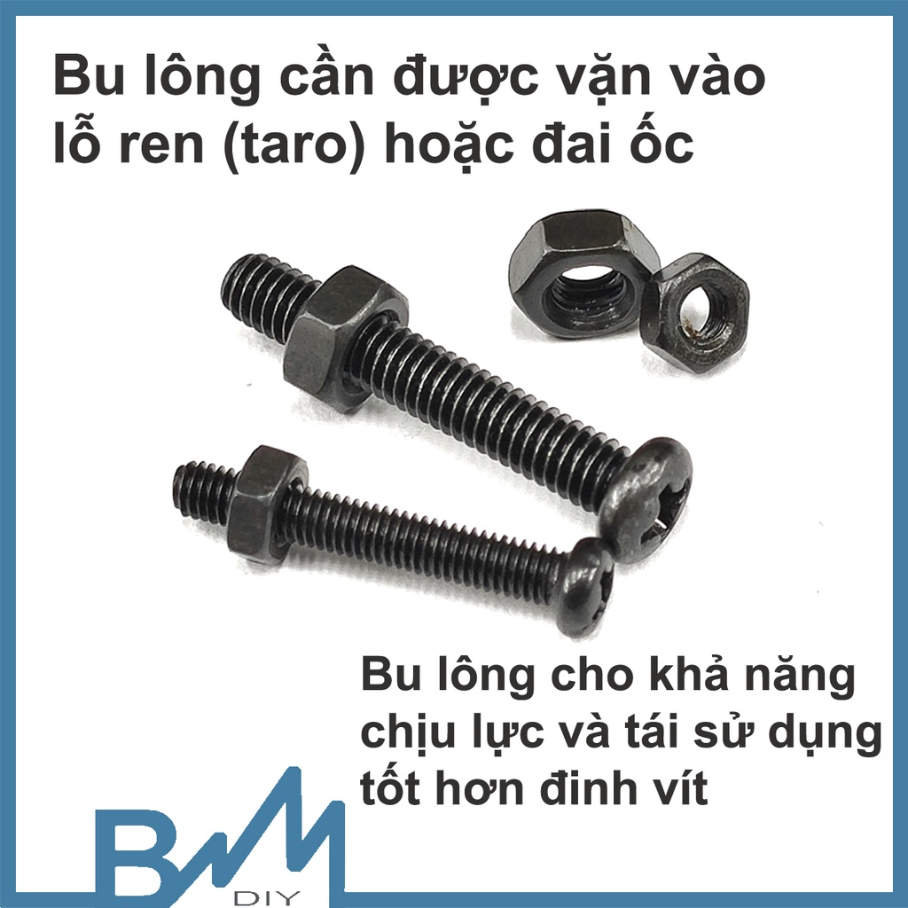 Bu lông mũ bằng sơn đen tĩnh điện - đai ốc ecu tán - ốc vít lỗ taro M3 M4