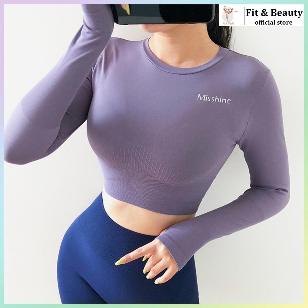 Áo croptop nữ dài tay ôm body tập gym yoga | áo dài tay nữ vải dệt kim cao cấp CROP12