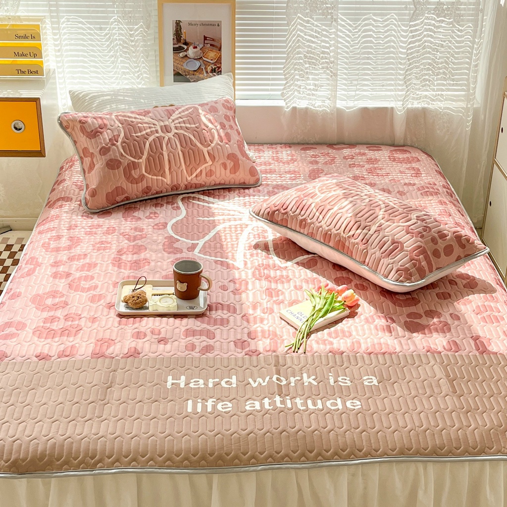 Chiếu điều hòa cao su non 9D M2T BEDDING Luxury vải lụa Tencel mềm mát - Mark Nơ Hồng