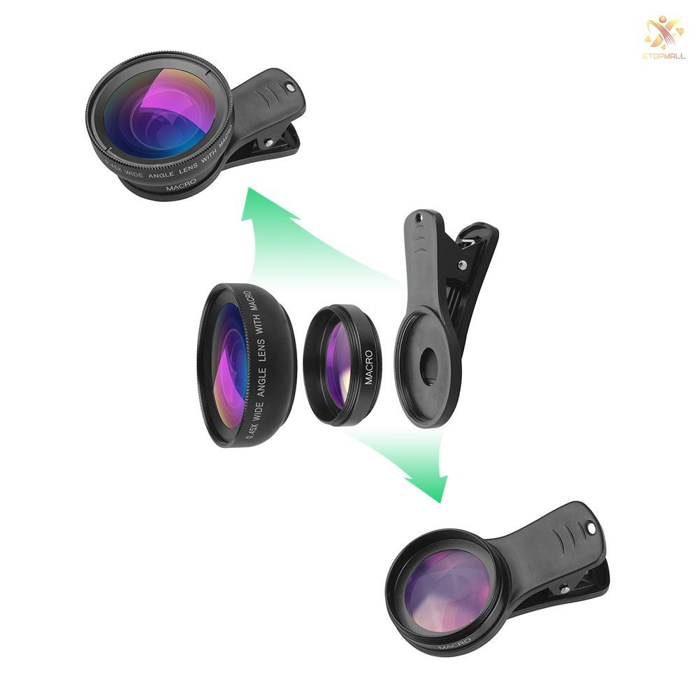 E&T APEXEL APL-0.45WM Phone Lens Kit 0.45X Super Wide Angle & 12.5X Super Macro Lens HD Camera Lense