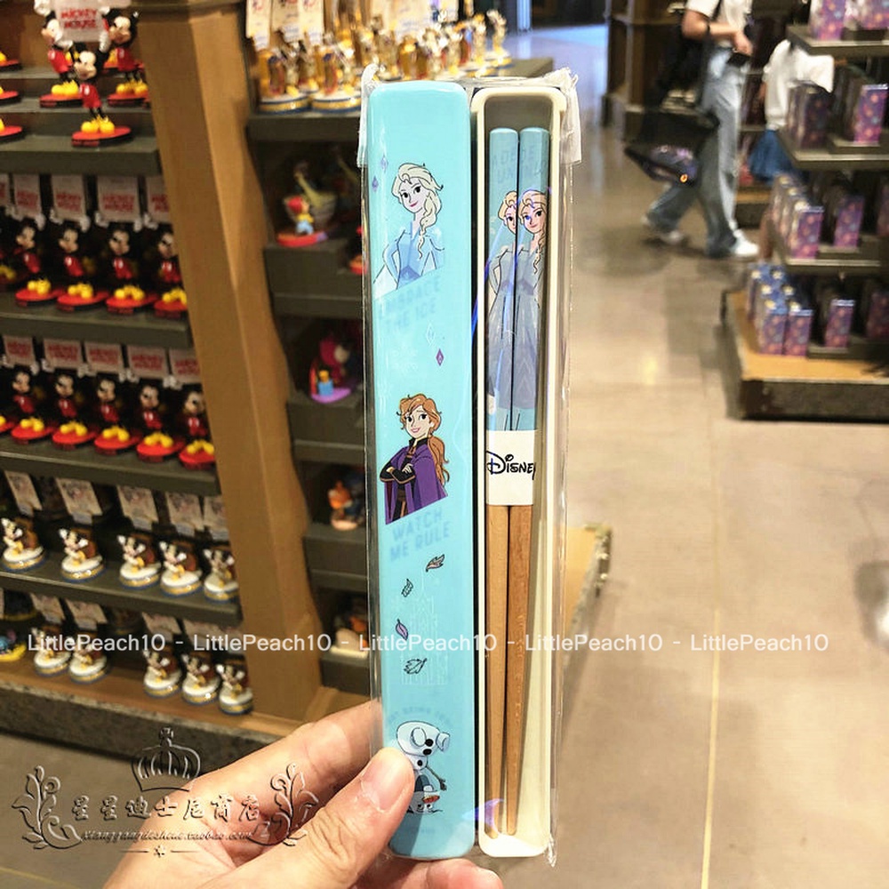 Set đũa gỗ Disney tặng kèm hộp hình Frozen Elsa Anna và Ariel Princess cho trẻ em bé gái