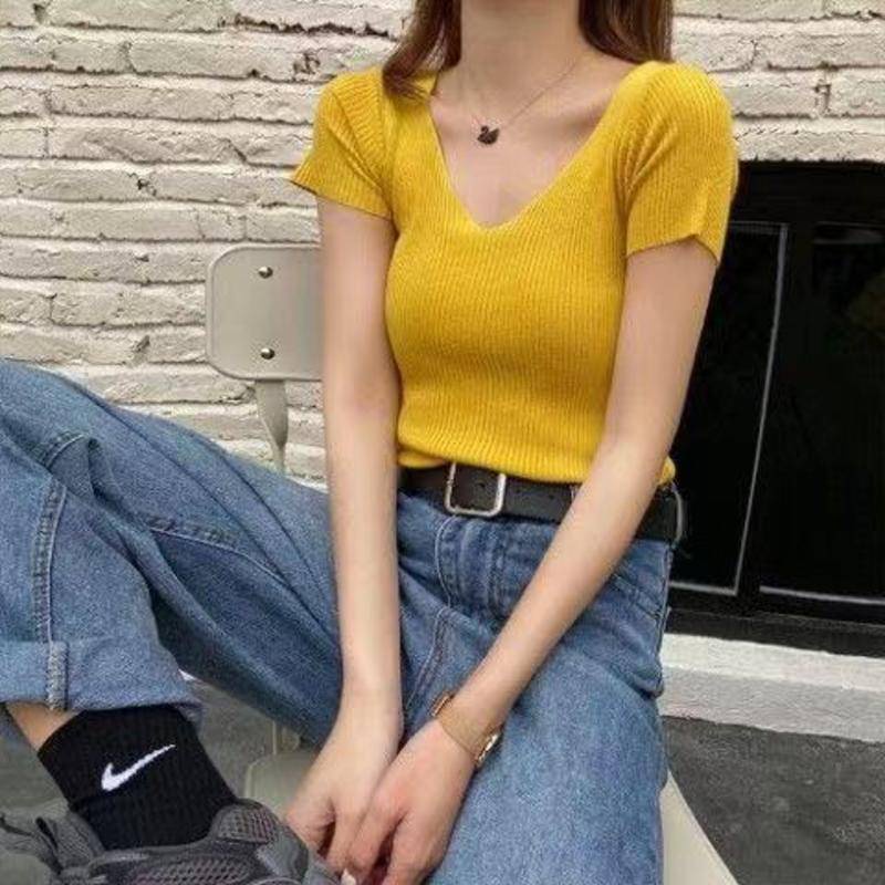 Áo Thun Nữ Ngắn Tay Cổ Tròn Thời Trang Hàn