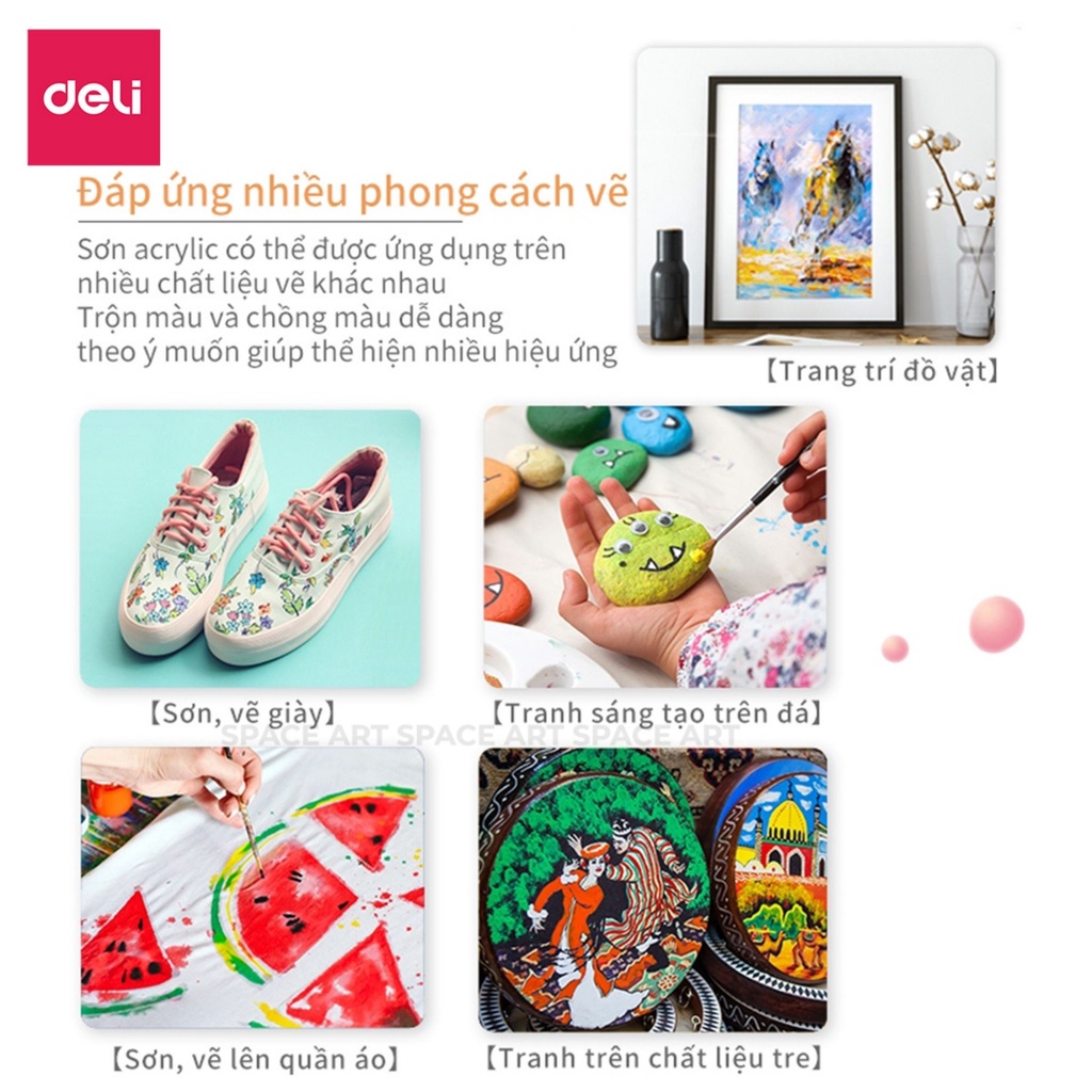 Màu Vẽ Acrylic Dạng Tuýp 5ml Chuyên Nghiệp DELI vẽ vải vẽ giày