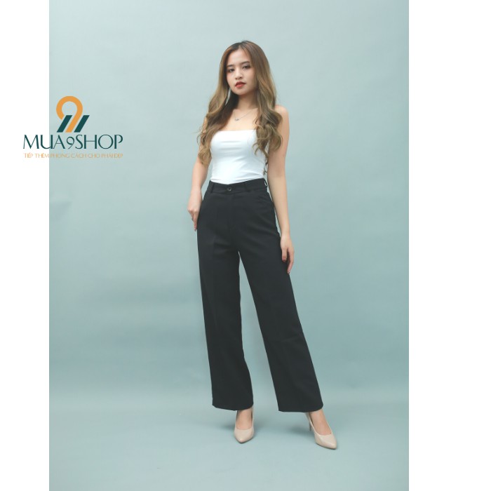 Quần ống rộng nữ cạp cao mua9shop chất vải đẹp culottes suông mặc kéo dài