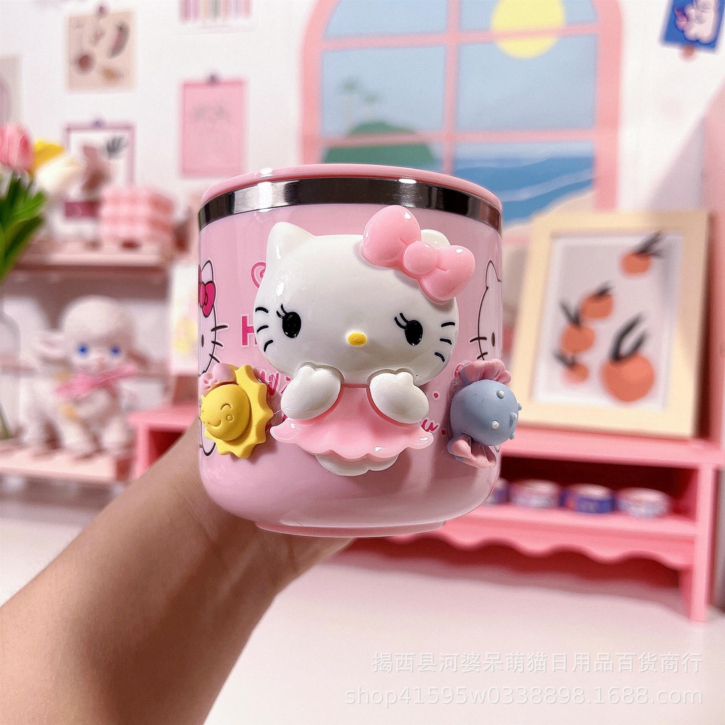 Cốc Uống Nước Bằng Thép Không Gỉ 304 Họa Tiết Hoạt Hình Hello Kitty Doremon Melody NS3