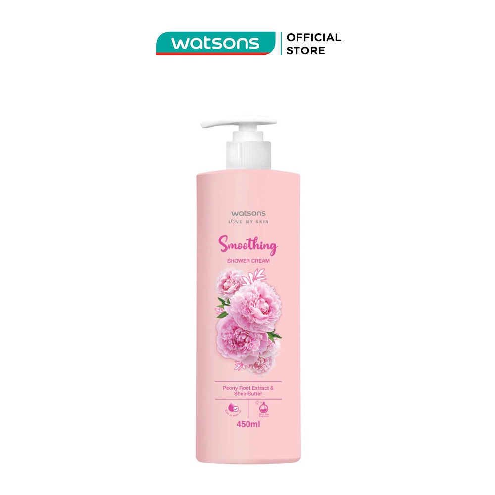 Kem Tắm Watsons Mềm Mịn Da Chiết Xuất Hoa Mẫu Đơn &amp; Bơ Shea Smoothing Shower Cream 450ml