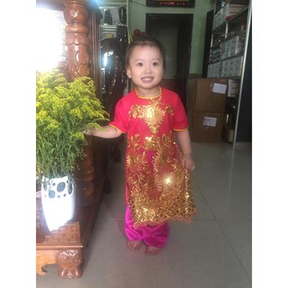 Áo dài kim sa kèm quần bé gái