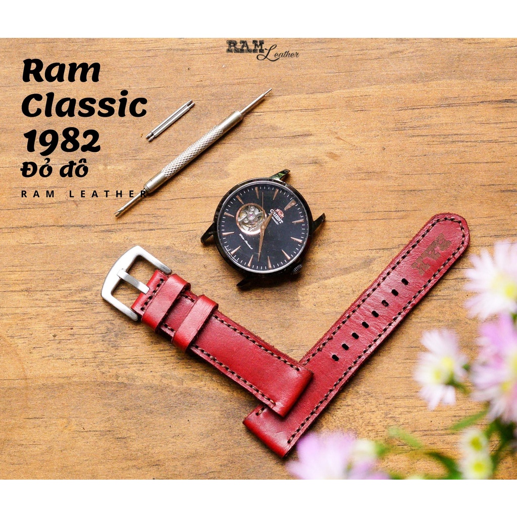 Dây Đồng Hồ Da Bò Thật Đỏ Đô Bền Đẹp RAM Leather Classic 1982