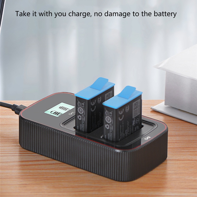 Bộ Sạc Hai Đầu Hiển Thị LCD Có Cáp Sạc Cho Hero 9 Màu Đen