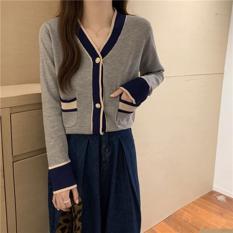Áo khoác cardigan tay dài cổ chữ V màu sắc thời trang cho nữ