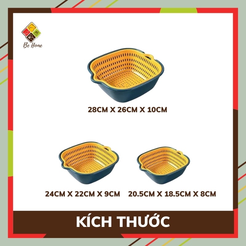 Rổ 6 Món Rửa Hoa Quả BEHOME Bộ Sáu Món Thau Rổ Nhựa Rửa Rau Củ Quả Rổ Nhựa Chữ Nhật Tròn Tiện Dụng