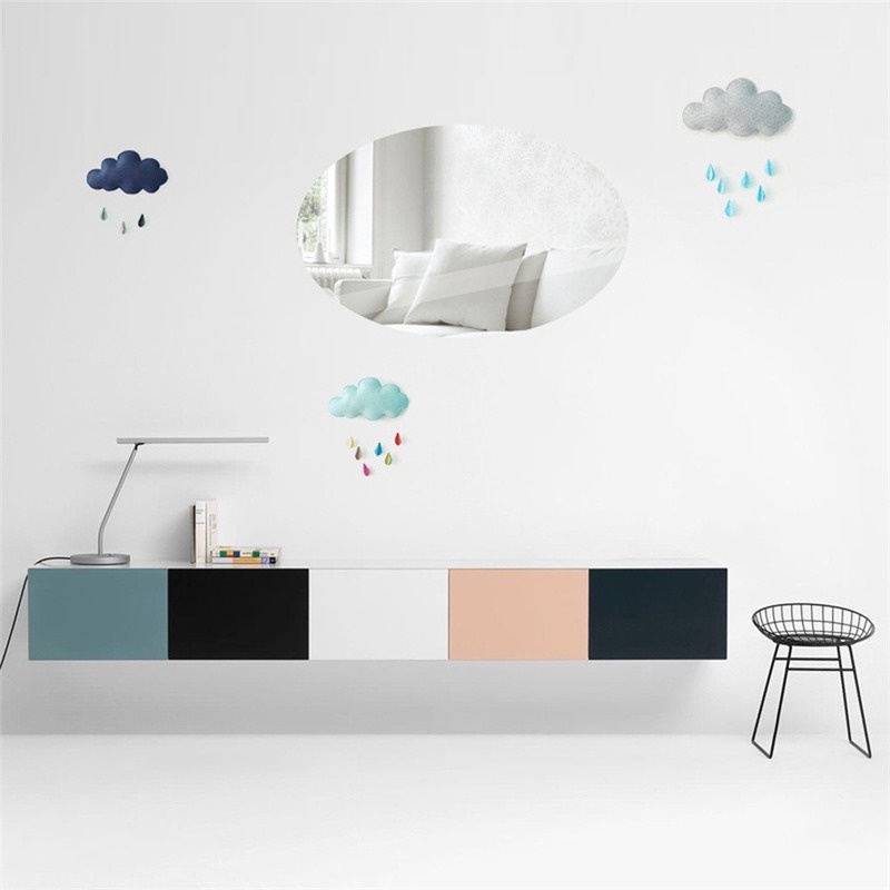 Sticker Dán Tường 2 Kiểu Hình Oval Mặt Gương Acrylic Chống Thấm Nước Tự Dính Cho Phòng Khách/Phòng Tắm