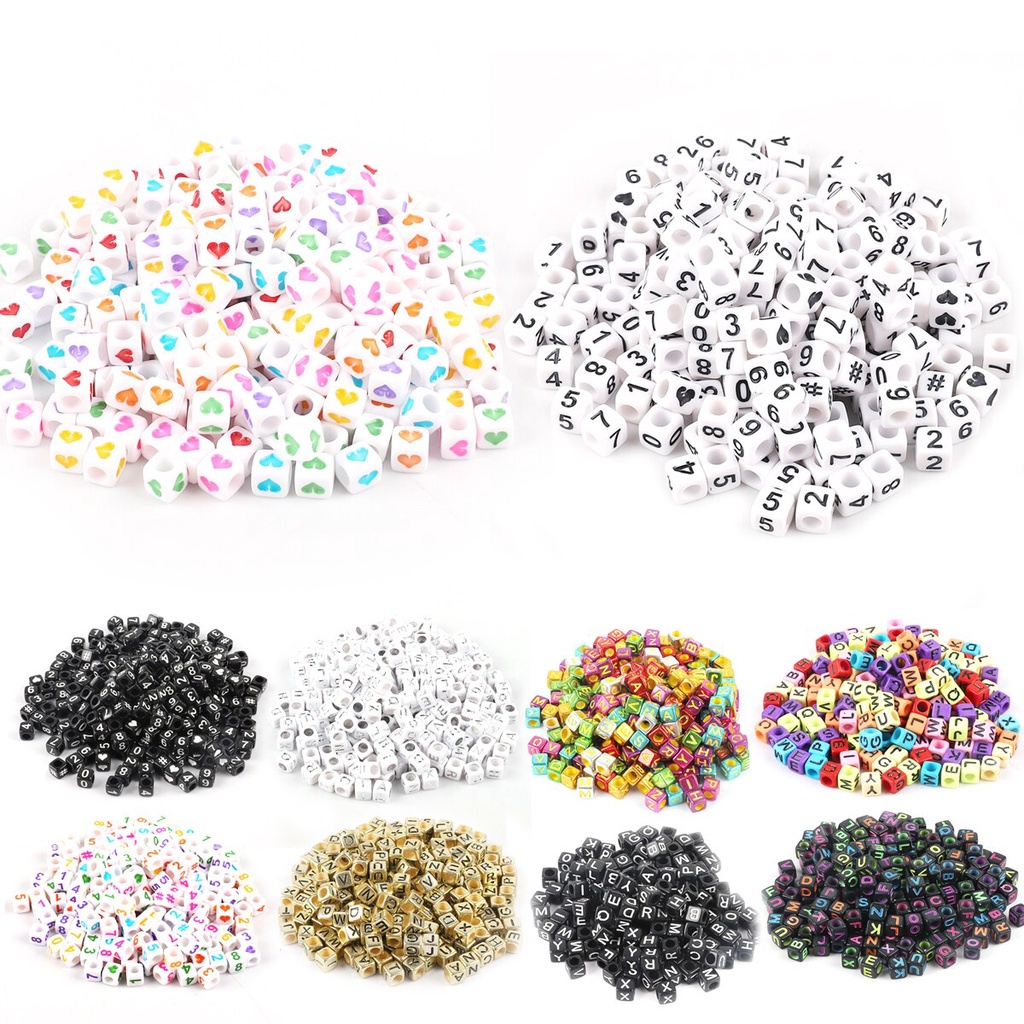 Bộ 100 hạt acrylic phẳng rời hỗn hợp in chữ cái dùng làm trang sức/ vòng cổ/ vòng tay thủ công
