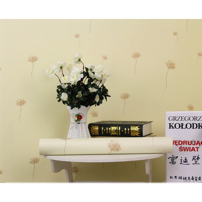 Giấy dán tường hoa bồ công anh vàng kem khổ rộng 45cm có keo sẵn