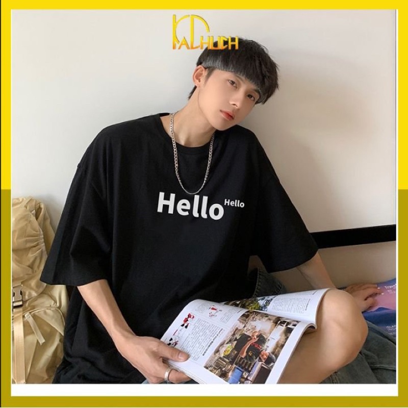 Áo phông nam in hello vải thun cotton freesize hàng dày dặn chuẩn shop