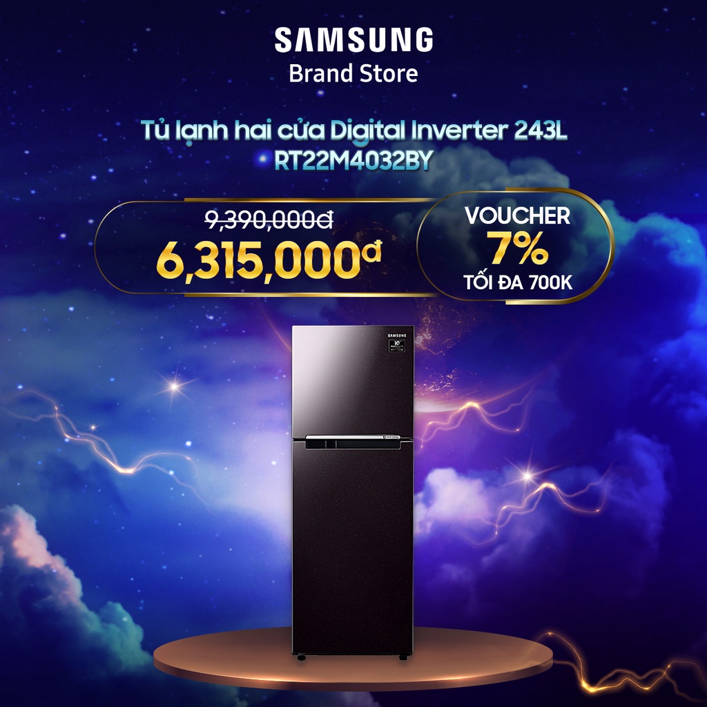 [Mã ELMALL7 giảm 7% đơn 5TR] [Trả góp 0%]Tủ lạnh hai cửa Samsung Digital Inverter 243L RT22M4032BY