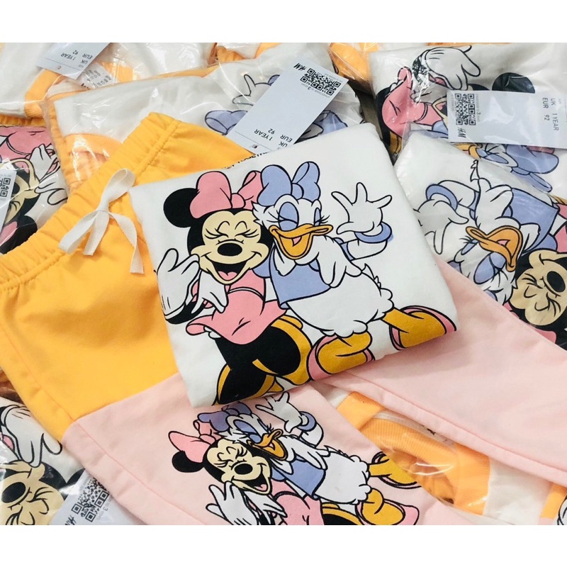 Bộ nỉ bé gái Minnie và Donald phối màu vàng hồng 1-6Y (có ảnh thật)