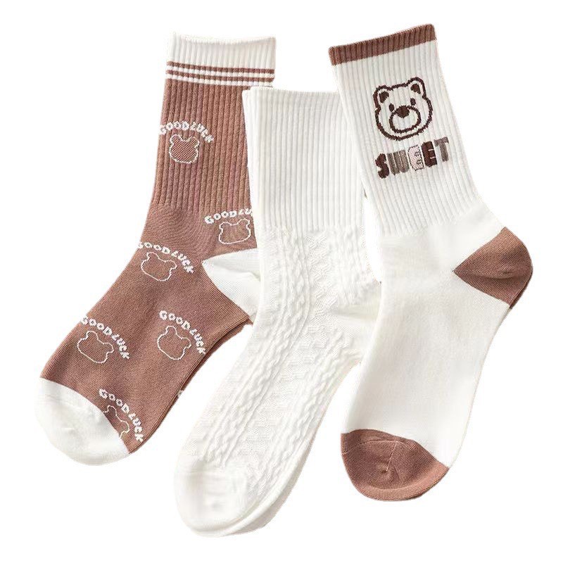 Tất Vớ Kaki Cổ Cao Màu Nâu Dễ Phối Đồ Phong Cách Nhật Bản Dễ Thương Tất Gấu Thời Trang Xuân Thu Cho Nữ - Dumi Shop