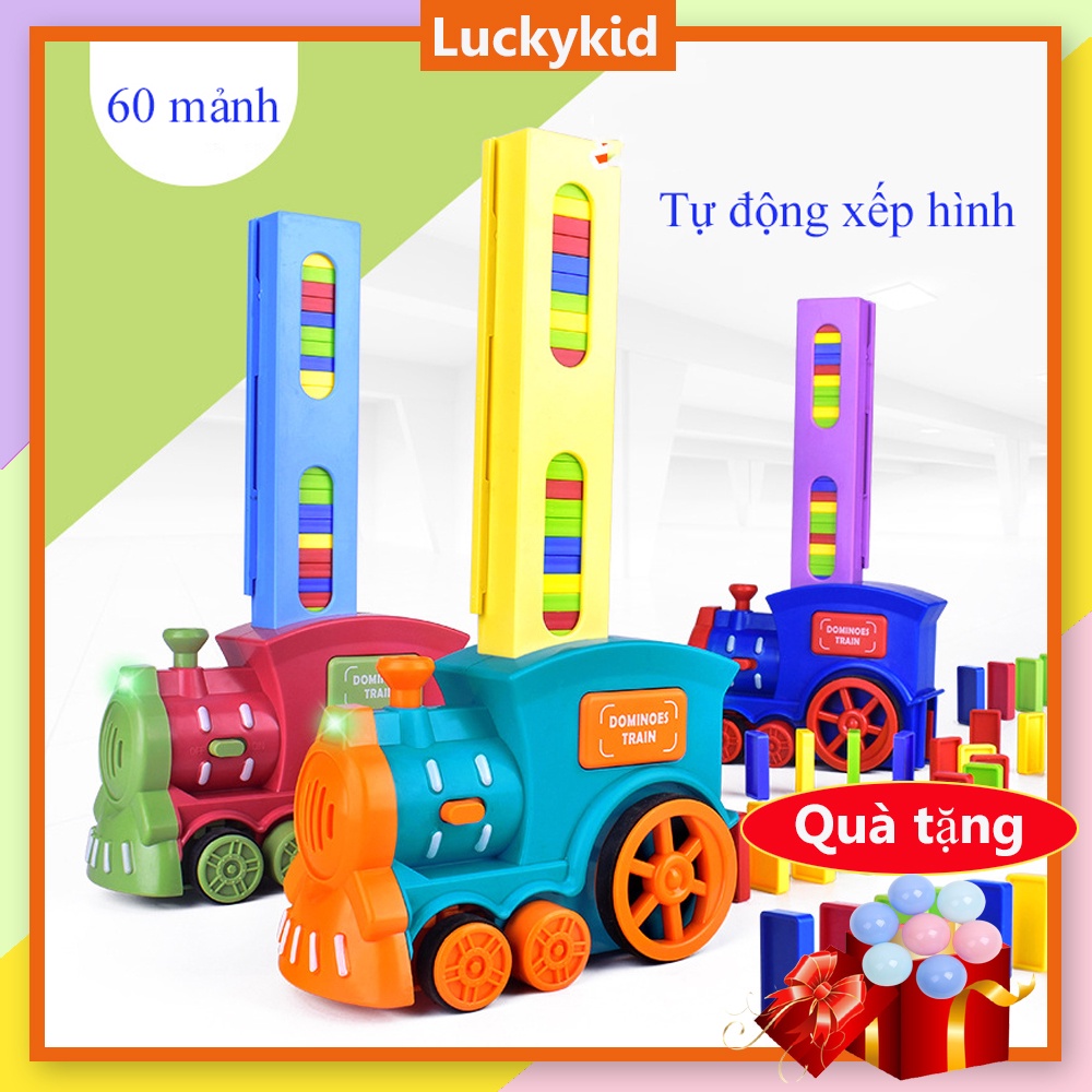 Đồ chơi trẻ em ô tô Luckykid Xe ô tô đồ chơi cho bé tàu hỏa tàu lửa xếp domino tự động kèm âm thanh và sánh sáng